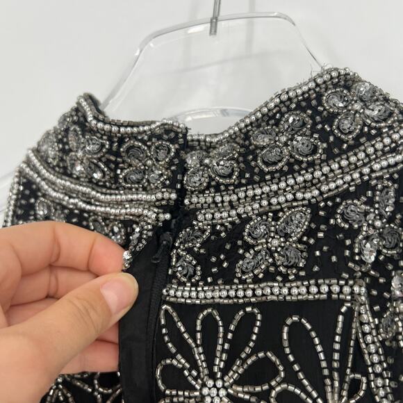 Papell Boutique Top Womens XL Silk Beaded Floral Glam‎ Occasion Event Bling - Picture 4 of 6